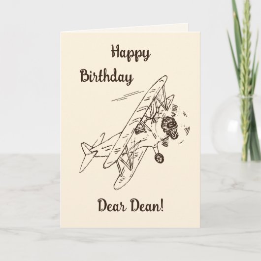 アールデコ飛行機-ハッピーバースデー+名前。 カード (正面)
