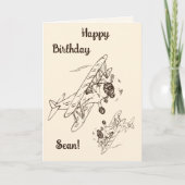 アールデコ飛行機-ハッピーバースデー+名前。 カード (正面)