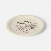 アールデコ飛行機-ハッピーバースデー+名前。 ペーパープレート (アングル)