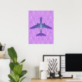 アールデコ飛行機、紫とシルバーグレー ポスター (ホームオフィス)