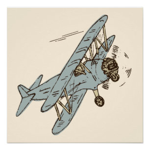 アールデコ飛行機 – 青なし文字。 ポスター