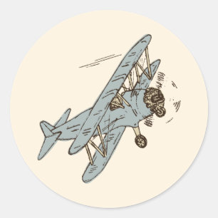 アールデコ飛行機 – 青なし文字。 ラウンドシール
