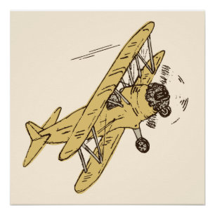 アールデコ飛行機 – 黄色なし文字。 ポスター