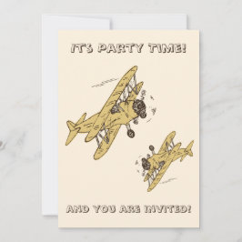 アールデコ飛行機 – 黄色のパーティー時間+詳細 招待状