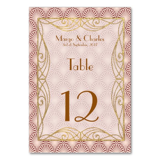 アールデコ魅力的な|Goldフレームのピンクの貝のテーブルは番号が付いています テーブルナンバー (正面)