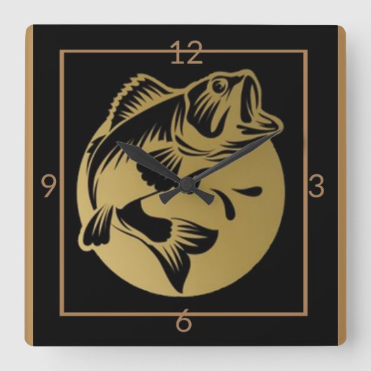 アールデコ魚スタイル スクエア壁時計 (正面)