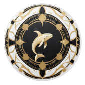 アールデコ鯨白黒金ゴールド セラミックノブ (正面)