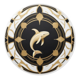 アールデコ鯨白黒金ゴールド セラミックノブ