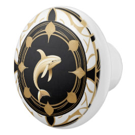 アールデコ鯨白黒金ゴールド セラミックノブ
