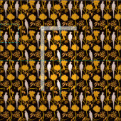 アールデコ黄色の花、黒の白いパロット ファブリック (タイル)