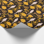 アールデコ黄色の花、黒の白いパロット ラッピングペーパー (角)