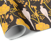 アールデコ黄色の花、黒の白いパロット ラッピングペーパー (ロールコーナー)