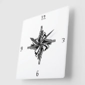 アールデコ黒と白の幾何学的な渦 スクエア壁時計 (傾斜)