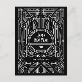 アールデコ黒ハッピーニューイヤー ポストカード