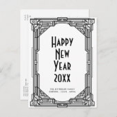 アールデコ黒白ハッピーニューイヤー ポストカード (正面/裏面)