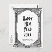 アールデコ黒白ハッピーニューイヤー ポストカード (正面/裏面)