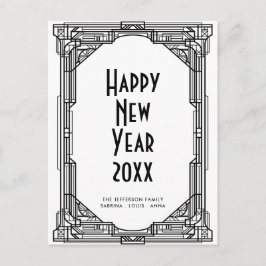 アールデコ黒白ハッピーニューイヤー ポストカード