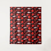 アールデコ黒赤い花、白いオウムのフローラ タペストリー (正面)