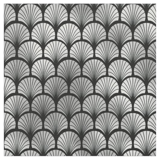 アールデコ黒銀魚ファはかりで測ン ファブリック (クローズアップ)