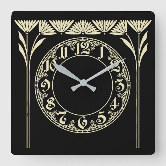アールデコ黒 スクエア壁時計 (正面)