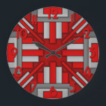 アールデコ1920の幾何学赤灰色 ラージ壁時計<br><div class="desc">この美しいオリジナル時計のデザインは、20年代を思わせる幾何学的なアートのデコのスタイルでモダン行われている。長方形は時計の針に向かって内側を向いている。色は赤と灰色の様々な色合いで行われ、数字は赤である。この時計エレガントはあなたのヴィンテージデコの装飾に贅沢のダッシュを追加する。</div>