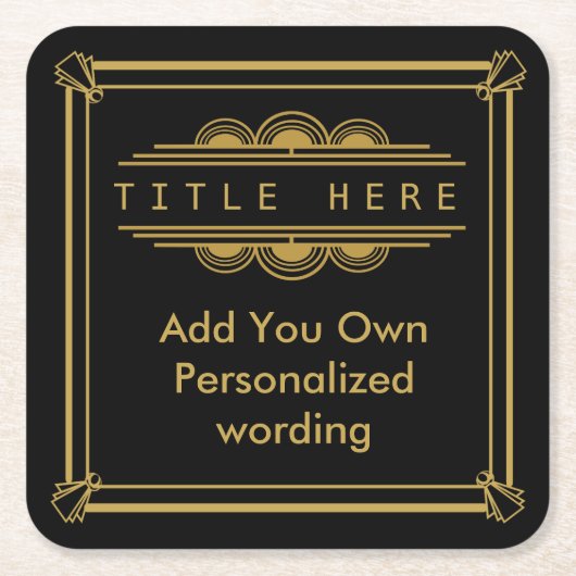 アールデコ1920スタイルコースタパーソナライズされたー スクエアペーパーコースター (正面)