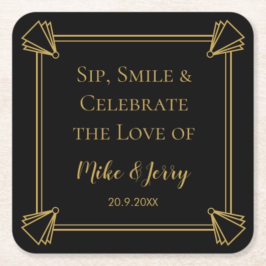 アールデコ1920スタイルコースタパーソナライズされたー スクエアペーパーコースター (正面)