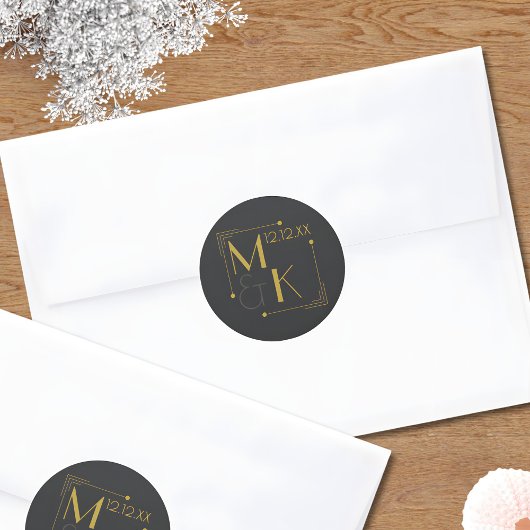アールデコ1920結婚年代の黒金ゴールド ラウンドシール