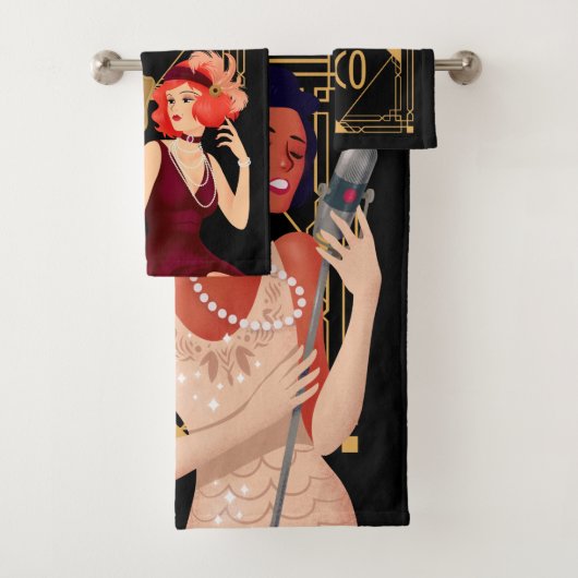 アールデコ1920sグラムレディース金ゴールドブラック バスタオルセット (インサイチュ)