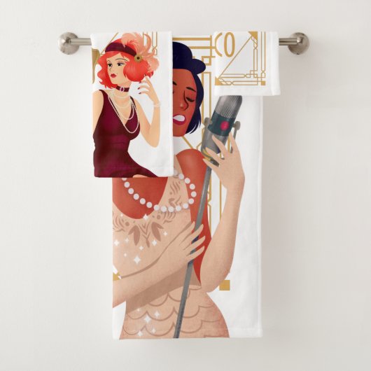 アールデコ1920sグラムレディース金ゴールドホワイト バスタオルセット (インサイチュ)
