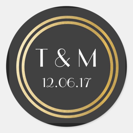 アールデコ1920sステッカーブラック金ゴールドラウンドラベル ラウンドシール (正面)