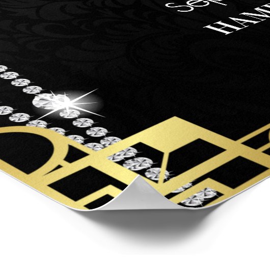 アールデコ1920sブラックと金ゴールドダイヤモンドウェルカムサイン ポスター (角)