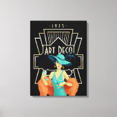 アールデコ1920sレディーカクテル金ゴールドフレームブラック キャンバスプリント (正面)