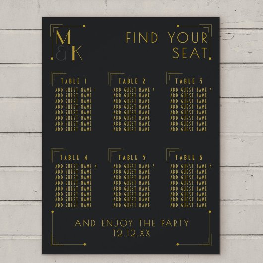 アールデコ1920s結婚の6テーブル座席表 ポスター