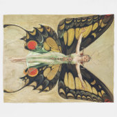 アールデコ1922ヴィンテージ蝶フラッパーが逃げる フリースブランケット (正面(横))