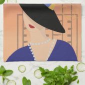 アールデコ1930年代の女性とクライスラー建物 キッチンタオル (折り畳み)