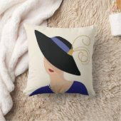 アールデコ1930sファッションプレート女性in Black Hat クッション (ブランケット)