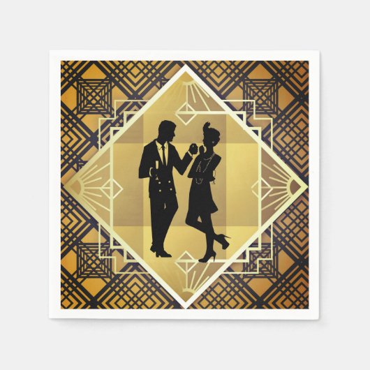 アールデコ20のカップル大晦日のパーティー スタンダードカクテルナプキン (正面)