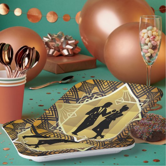 アールデコ20のカップル大晦日のパーティー ペーパープレート (複数)