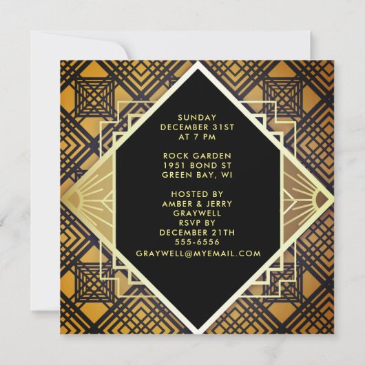 アールデコ20のカップル新年のイブ招待状 (裏面)