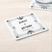 アールデコ20年代の新郎新婦結婚のデート スクエアペーパーコースター (アングル)
