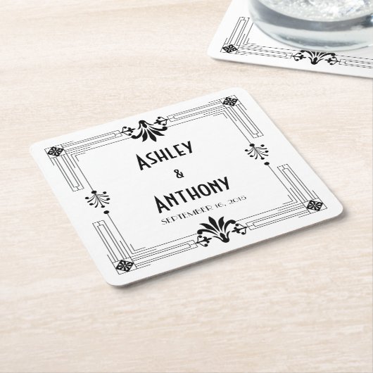 アールデコ20年代の新郎新婦結婚のデート スクエアペーパーコースター (アングル)