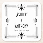 アールデコ20年代の新郎新婦結婚のデート スクエアペーパーコースター (正面)