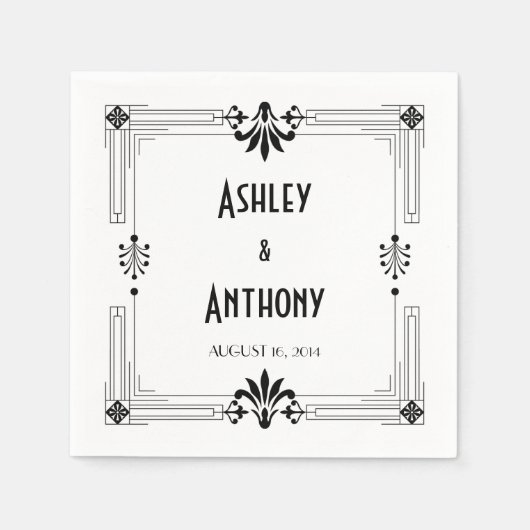 アールデコ20年代の新郎新婦結婚のデート スタンダードカクテルナプキン (正面)