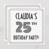 アールデコ25インスパイアth Birthday Party名前をカスタムする 招待状 (正面/裏面)