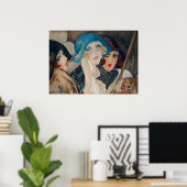 アールデコ3人の女性が傘を差す ポスター (ホームオフィス)