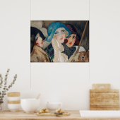 アールデコ3人の女性が傘を差す ポスター (キッチン)