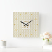アールデコ3文字モノグラム金ゴールドクリームパターンスクー スクエア壁時計 (ホーム)