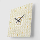 アールデコ3文字モノグラム金ゴールドクリームパターンスクー スクエア壁時計 (傾斜)