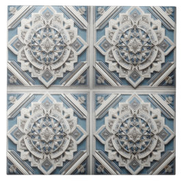 アールデコ4マス目ラインすべて網掛けグレー青 タイル